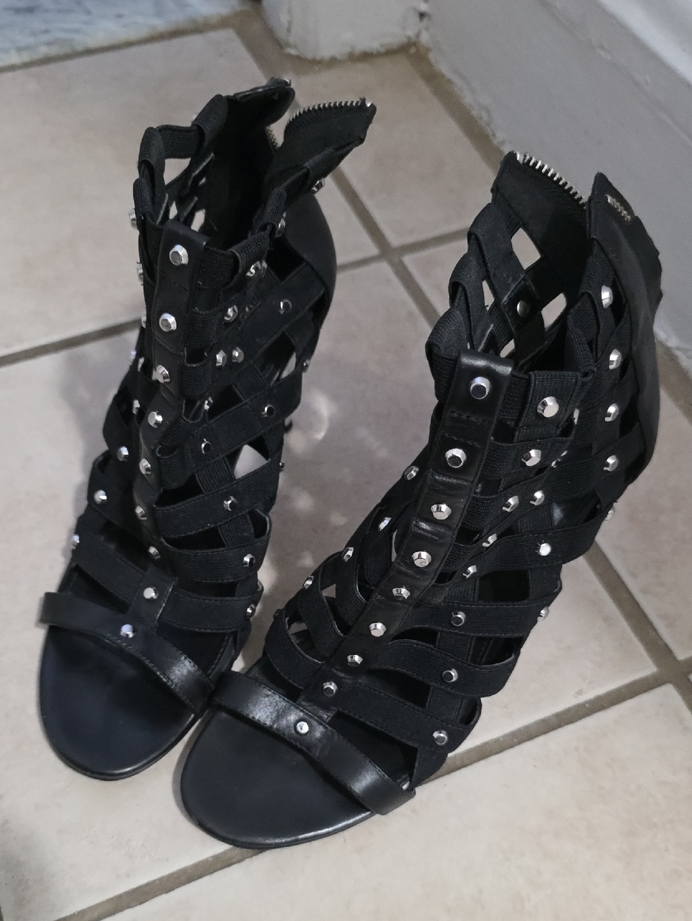 MICHAEL Michael Kors Black Studded Gladiator Heeled Sandals